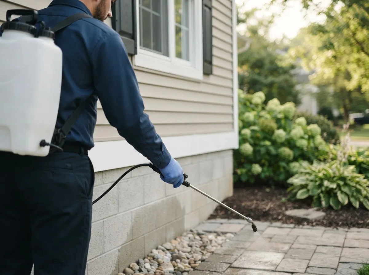 Pest control technician inspecting a home in Tye, TX